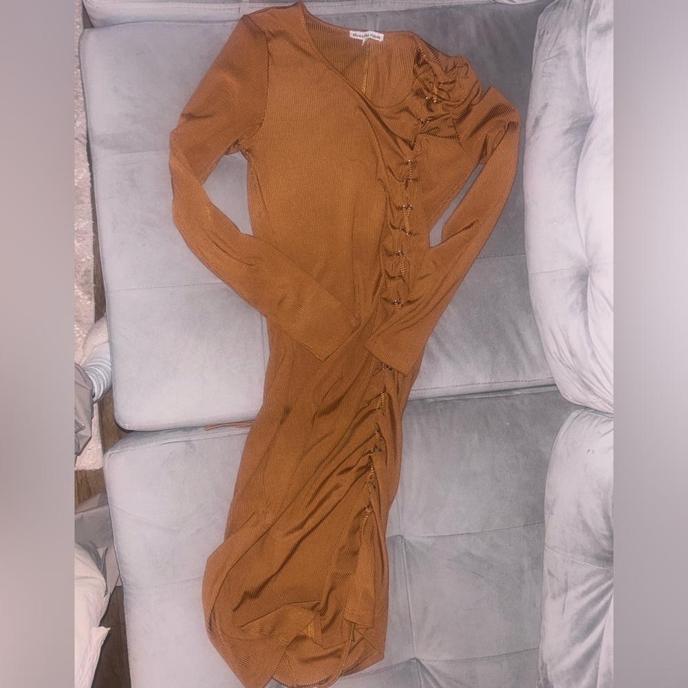 Charlotte Russe Elegant Rust Dress with Ruffle Detail SZ XS